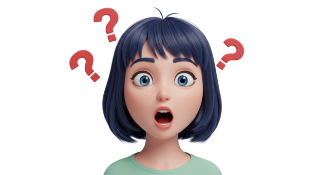 Isolated Confused Woman with Question Marks