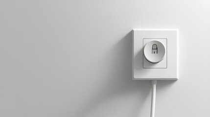 Electric outlet assembly. White plug with a cable connected to the gray socket. With shadow. Isolated on a white background. Copy space