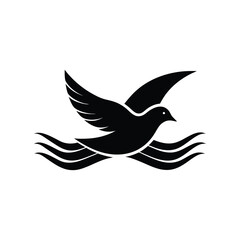 Obraz premium Silhouette bird flying over waves vector logo on white background