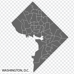 High Quality map Washington, D.C. is a capital of United States, with borders of the districts. Map Washington, District of Columbia for your web site design, app, UI. EPS10.