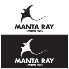 Silhouette of Tropical Black Manta Ray Fish Sea Life logo design