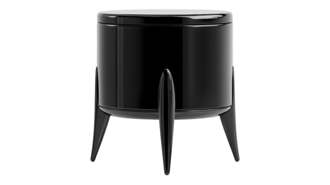Closeup view of a black trash can with lid, simple waste disposal solution