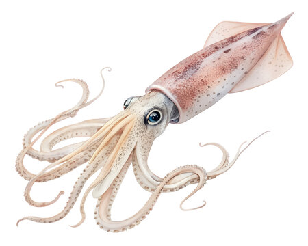 A large octopus with a blue eye is shown in a white background