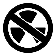 Radioactive materials forbidden solid icon, stop war concept. Vector graphics. Nuclear radiation danger prohibited sign on white background, glyph style mobile or design.