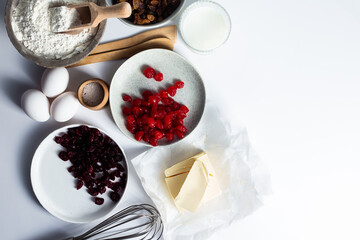 Easter cake ingredients on white background