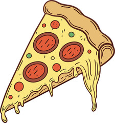 Cartoon Pizza Slice Illustration | Hand Drawn Pepperoni Pizza Slice Art | Cute Pizza Clipart with Cheese and Toppings | Delicious Pizza Slice Doodle Drawing | Tasty Pepperoni Pizza Slice Cartoon | Fun