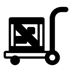 Trolley with wooden box solid icon, delivery service concept. Vector graphics. Cart and parcel box sign on white background, glyph style mobile or design.