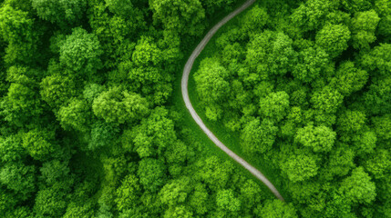 Winding trail through lush green forest, showcasing nature beauty and tranquility