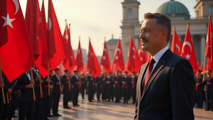 Documenting Formal Atat?rk Republic Day Celebration: A Patriotic Ceremony Honoring Founding Principles and National Unity in Photo Stock Concept with Empty Space