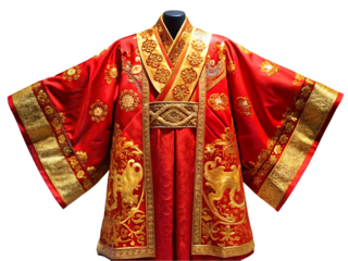 a red robe with a gold design