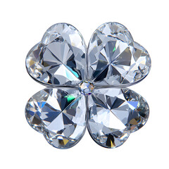 A sparkling crystal four-leaf clover, symbolizing luck and fortune, glistening with brilliant facets against a pure white backdrop.