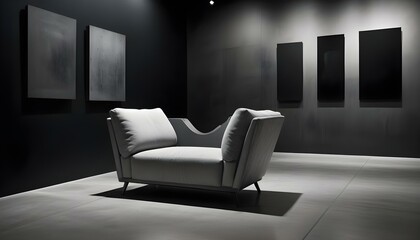 Soft gray armchair against a dark wall