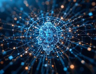 An advanced AI-driven representation of blockchain technology, depicted as a radiant network of light. 