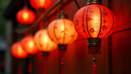Elegant Visual Depiction of Vesak Lanterns: Refined Craftsmanship, Vibrant Illumination, Culturally Inspired Design - Stock Photo Concept with Left Space