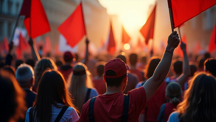 Unified Workers Rally: Captivating Imagery of Labour Union Resilience and Commitment to Social Justice - Photo Stock Concept with Left Space