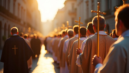 Elegant visual representation of Corpus Christi Eucharistic procession capturing formal liturgical march refined ceremonial protocols and high resolution sacred symbolism in cultural context in  Photo