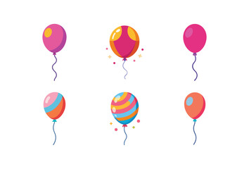 Obraz premium Colorful birthday balloon set vector icon on white background. illustration design