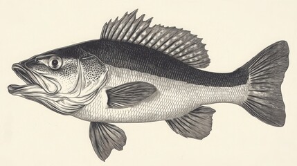 Obraz premium Intricate hand-drawn engraving of a vintage fish on textured paper background. Generative AI