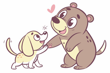 Fototapeta premium Cute brown bear puppy vector illustration, a happy cartoon animal character with a fun smile.