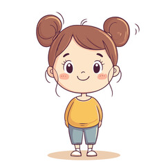 Obraz premium Cute cartoon girl with two buns in her hair vector illustration