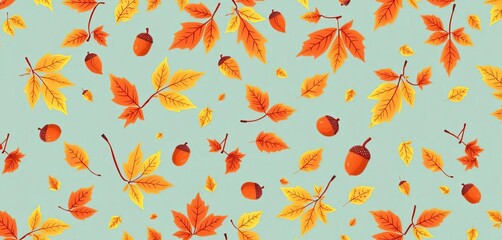 Linear autumn leaf and acorn fall pattern seamless background , graphic, leaf fall