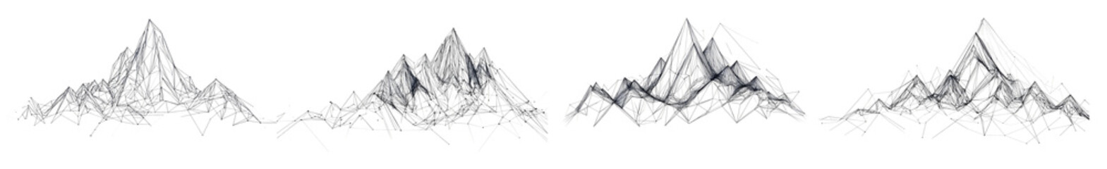 Abstract Wireframe Mountain Range Topography With Geometric Mesh on white and  transparent background. PNG