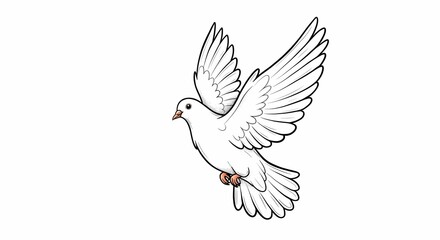 Obraz premium Flying White Dove Illustration with Detailed Wing Feathers on White Background