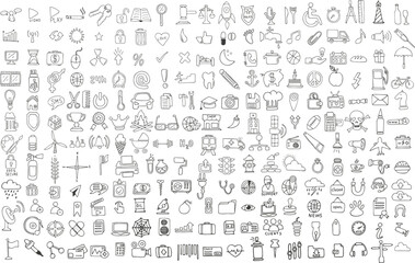 Simple sketch line style elements. Draw cute ink pen line elements isolated on white background. Icon set. Doodle style. Vector illustration.
