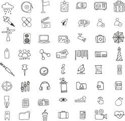 Simple sketch line style elements. Draw cute ink pen line elements isolated on white background. Icon set. Doodle style. Vector illustration.

