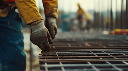 Construction worker lifting heavy building materials. Featuring strength and coordination