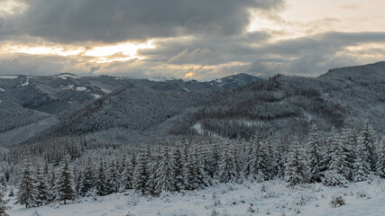 frosty dawn in the mountains