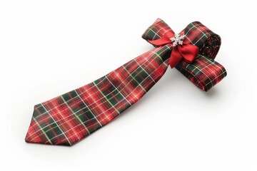 Elegant holiday plaid tie adorned with a bow and festive decor for special celebrations isolated on transparent background