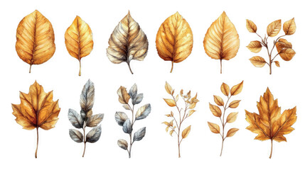 Obraz premium Autumn leaves pattern seamless print wallpaper, paper, stationery. Autumn leaves set fabric texture. Yellow leaves isolate.