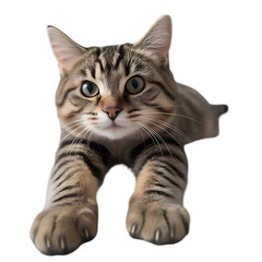 Fototapeta premium cat stretching playfully, isolated on white background