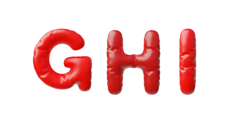 3d vector set of inflatable letters G, H, I, red color.