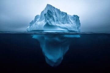 Dramatic iceberg tip emerging from the water, a metaphor for hidden depths
