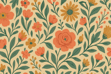 Charming vintage floral pattern with simple orange and green design for decorative use