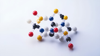 Molecule: Phentermine. Stimulants substance. Molecular structure. Formula: C10H15N. Chemical model: Ball and stick. White background