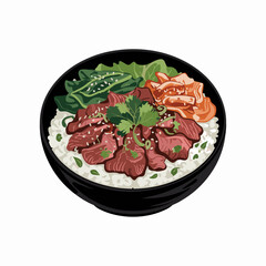 Korean Bulgogi Beef Bowl with Rice and Kimchi