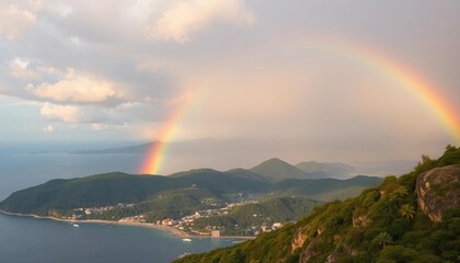 Majestic rainbow arching over Tagaytay's hills and the Batangas sea, breathtaking, summer