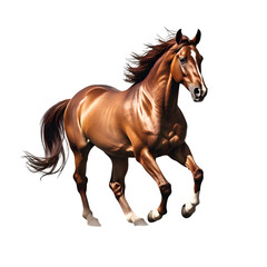 Horse galloping mid-motion, dynamic pose, muscle detail, isolated on white background