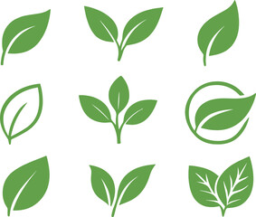 Eco-friendly leaf icon set for environmental design and branding