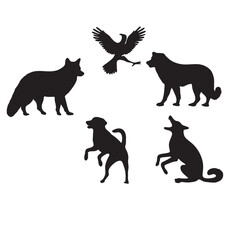 Wild Animal Silhouettes Vector: Wolf, Eagle, Dog, Fox Illustrations