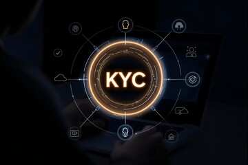 Fototapeta premium KYC and Identity Verification – Businessman Ensuring Secure Financial Access Through Biometric and Digital Authentication