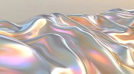 Fluid, iridescent fabric folds ripple across a soft backdrop.