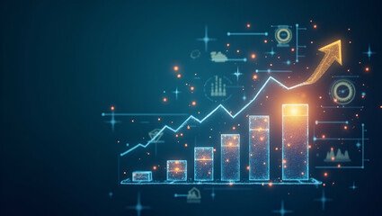 Insightful Midyear Sales Growth Visualization: Capturing Revenue Trends, Market Expansion, Client Acquisition, and Strategic Performance in Photo Stock Concept with Left Space
