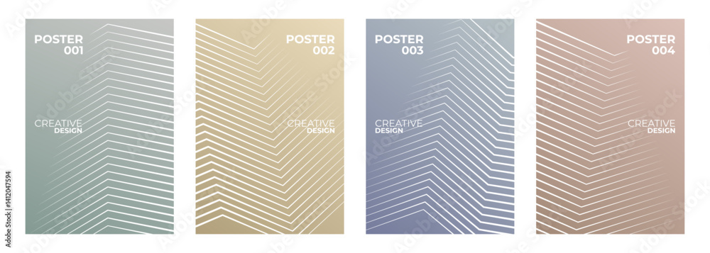 Aufkleber set of abstract posters with white lines patterns for creative graphic design. minimalist cover temp