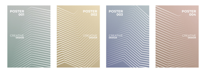 Set of abstract posters with white lines patterns for creative graphic design. Minimalist cover templates. Vector illustration.
