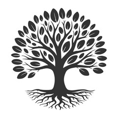 Fototapeta premium Abstract Tree with Roots Vector Silhouette Design Representing Nature and Growth
