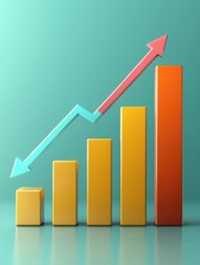 Optimistic business growth visualization with ascending bar chart and arrow
